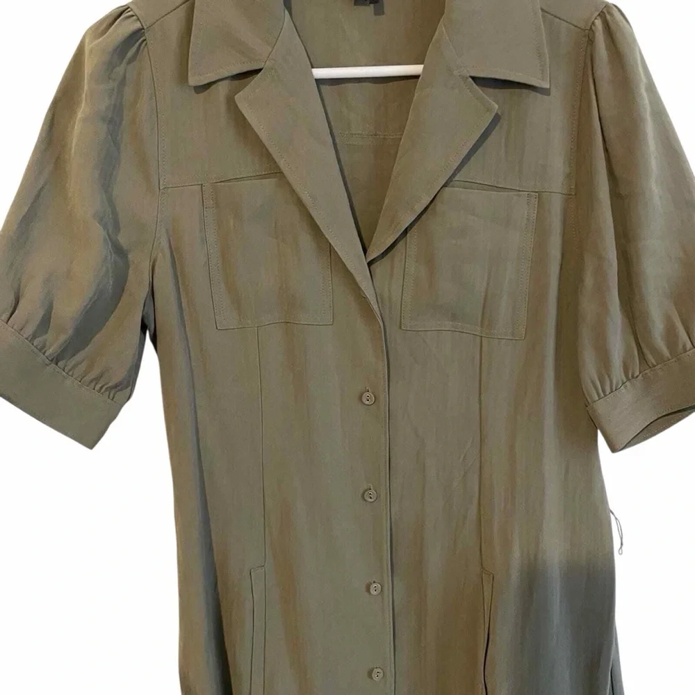 PAIGE Olive Green Ruffle Hem Earthy collared Dress Utility Minimalist Large - Picture 5 of 10